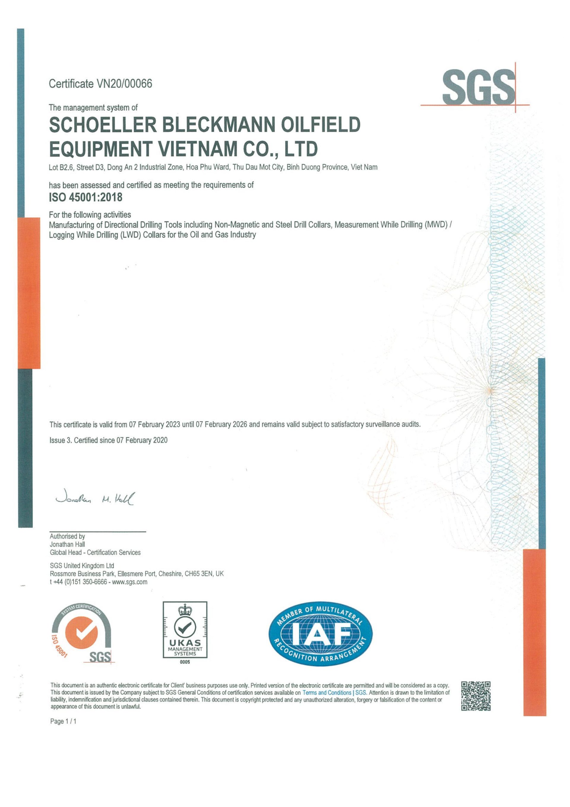 ISO45001 2018 by UKAS